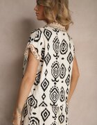 rosa Cămașă cu mânecă scurtă Bej și Negru cu Viscoză Decorată cu Model Ornamental Animira