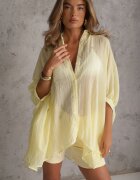 rosa Cămașă de vară cu mâneci liliac din bumbac fluid croi oversize Caeilla Galbenă