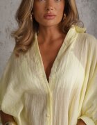 rosa Cămașă de vară cu mâneci liliac din bumbac fluid croi oversize Caeilla Galbenă