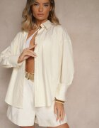 rosa Cămașă Galbenă din Bumbac cu Croială Oversize cu Dungi cu Ornamente Metalice Pasenitia