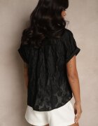 rosa Cămașă Neagră cu mânecă scurtă Ornată cu imprimeu floral Frorela