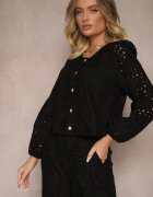rosa Cămașă Neagră de bumbac Decorată cu Broderie Fonliria