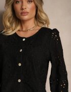 rosa Cămașă Neagră de bumbac Decorată cu Broderie Fonliria