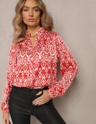 rosa Cămașă Roșie cu Nasturi cu Imprimeu Fantezie Gavino