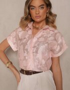 rosa Cămașă Roz cu Mânecă Scurtă Decorată cu Model Floral Frorela