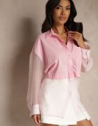 rosa Cămașă Roză Decorată cu Mâneci Transparente Tilaria
