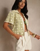 rosa Cămașă Verde din Bumbac Decorată cu Model Geometric Melundria