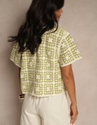 rosa Cămașă Verde din Bumbac Decorată cu Model Geometric Melundria