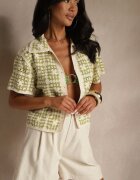 rosa Cămașă Verde din Bumbac Decorată cu Model Geometric Melundria