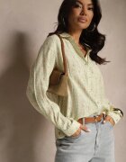 rosa Cămașă Verde din viscoză Decorată cu model floral discret Aredina