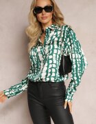 rosa Cămașă Verde închis cu Model Geometric Abstract Nareena