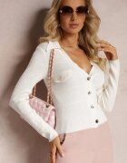 rosa Cardigan Alb cu nasturi cu decolteu triunghiular Emlina