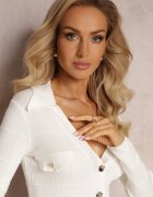 rosa Cardigan Alb cu nasturi cu decolteu triunghiular Emlina