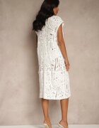 rosa Cardigan Alb de Bumbac Deschis cu Model Ajurat Halandria