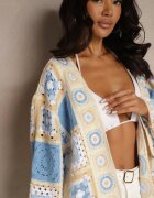 rosa Cardigan Albastru din Bumbac Decorat cu Motiv Ajurat Zorelle