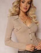 rosa Cardigan Bej cu nasturi cu decolteu în V Emlina