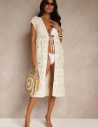 rosa Cardigan Bej de bumbac lejer cu model ajurat Halandria