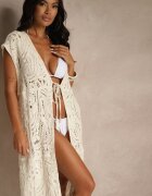 rosa Cardigan Bej de bumbac lejer cu model ajurat Halandria