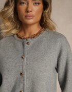 rosa Cardigan Gri din Vâscoză cu nasturi metalici Asilya