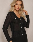 rosa Cardigan Negru Ajustat cu Fir Metalic și Nasturi Stagera