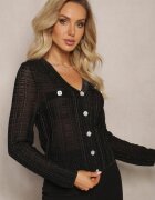 rosa Cardigan Negru Ajustat cu Fir Metalic și Nasturi Stagera