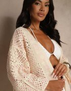 rosa Cardigan Roz-bej Ajurat din Bumbac Melionaia