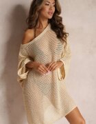 rosa Cardigan Tunică Bej Croșetată cu Mânecă Largă Narley