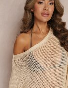 rosa Cardigan Tunică Bej Croșetată cu Mânecă Largă Narley