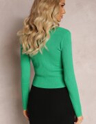 rosa Cardigan Verde cu nasturi cu decolteu în V Emlina
