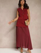 rosa Compleu Bordo din Viscoză Fustă cu croi evazat și Vestă decorată cu nasturi Felilya