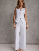 rosa Compleu din bumbac în dungi vestă cu nasturi decorativi și pantaloni Appele Albastru