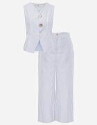 rosa Compleu din bumbac în dungi vestă cu nasturi decorativi și pantaloni Appele Albastru