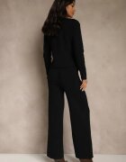 rosa Compleu Elegant Negru din Tricot cu Viscoză Cardigan și Pantaloni Delinavea