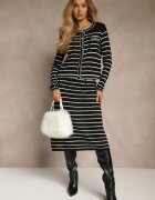 rosa Compleu Negru din Tricot cu Viscoză Reiat Cardigan și Fustă Sepelisse