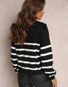 rosa Czarny Golf Sweter ze Ściągaczami w Paski Zapinany na Suwak Likatte