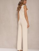 rosa Elegancki Komplet Jasnobeżowy din Vâscoză Vestă și Pantaloni cu Croială Largă Koriluria
