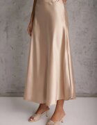 rosa Fustă bej de satin midi cloș cu talie elastică și fermoar Leose