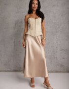 rosa Fustă bej de satin midi cloș cu talie elastică și fermoar Leose