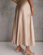 rosa Fustă bej de satin midi cloș cu talie elastică și fermoar Leose