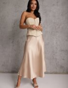 rosa Fustă bej de satin midi cloș cu talie elastică și fermoar Leose