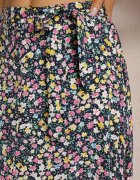 rosa Fustă Bleumarin-Galbenă din Viscoză Cloș Cu nasturi Cu centură din material Oheva