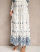 rosa Fustă Cloș Albă din Bumbac cu Broderie Silamea