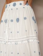 rosa Fustă Cloș Albă din Bumbac cu Broderie Silamea