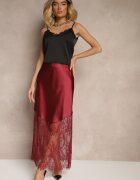 rosa Fustă De Cocktail Bordo din Satin cu Dantelă Avelori