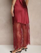 rosa Fustă De Cocktail Bordo din Satin cu Dantelă Avelori