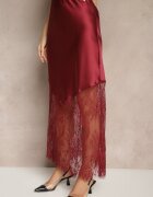 rosa Fustă De Cocktail Bordo din Satin cu Dantelă Avelori