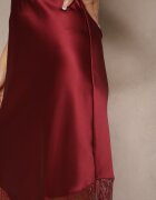 rosa Fustă De Cocktail Bordo din Satin cu Dantelă Avelori