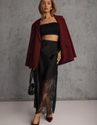 rosa Fustă de Cocktail Neagră din Satin Cu Dantelă Avelori
