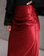 rosa Fustă din satin cu croială cloș și pense Moania Bordo