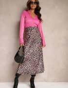 rosa Fustă Fucsia-Negru High Waist cu Imprimeu Animal și Elastic în Talie Dimella